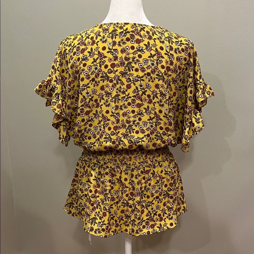 Max Studio Floral Pleated V Neck Tie Waist Blouse Top Size Medium - Picture 5 of 8